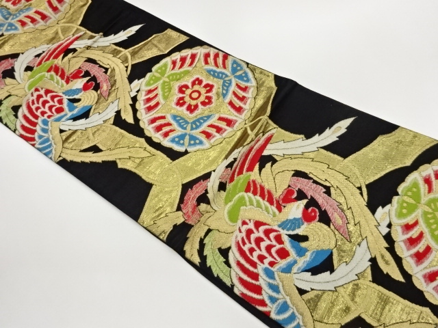 JAPANESE KIMONO / BUTTERFLY ROUNDEL / PHOENIX PATTERN WOVEN FUKURO OBI
